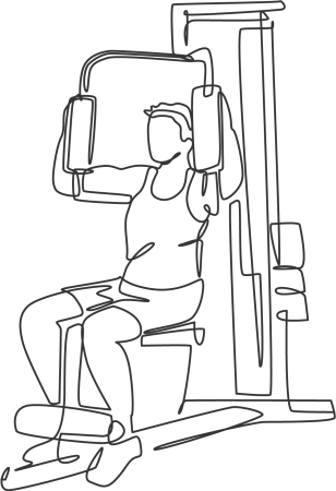 simple schwarz-weiß Skizze einer Person an einem Trainingsgerät